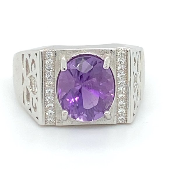 Amethyst 3.70ct White Gold Finish Solid 925 Sterling Silver Ring